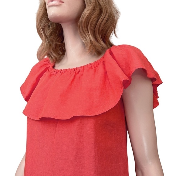 Tommy Bahama Shift Dress Tunic Linen Blend Ruffle Melon Coral Pockets XXS XS S - Picture 6 of 16